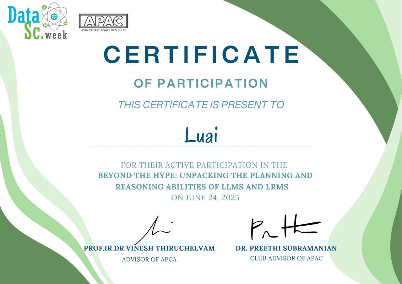 APAC Data Science Week Certificate