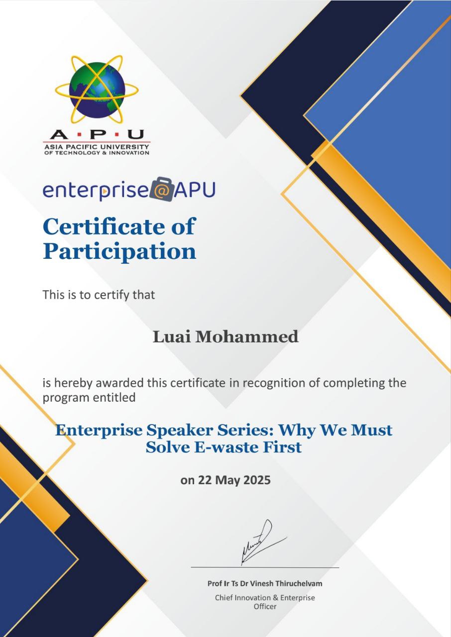 APU Enterprise Speaker Series Certificate